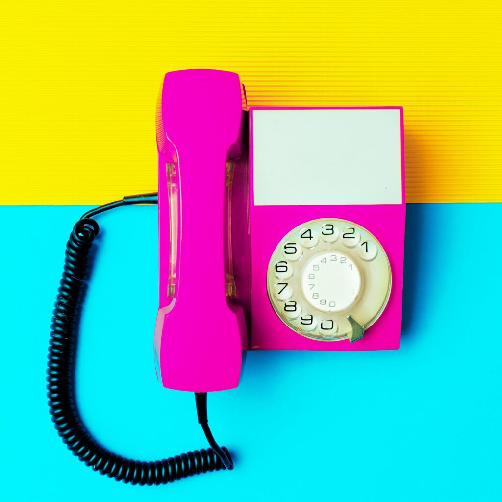 Retro pink phone. Minimal design art